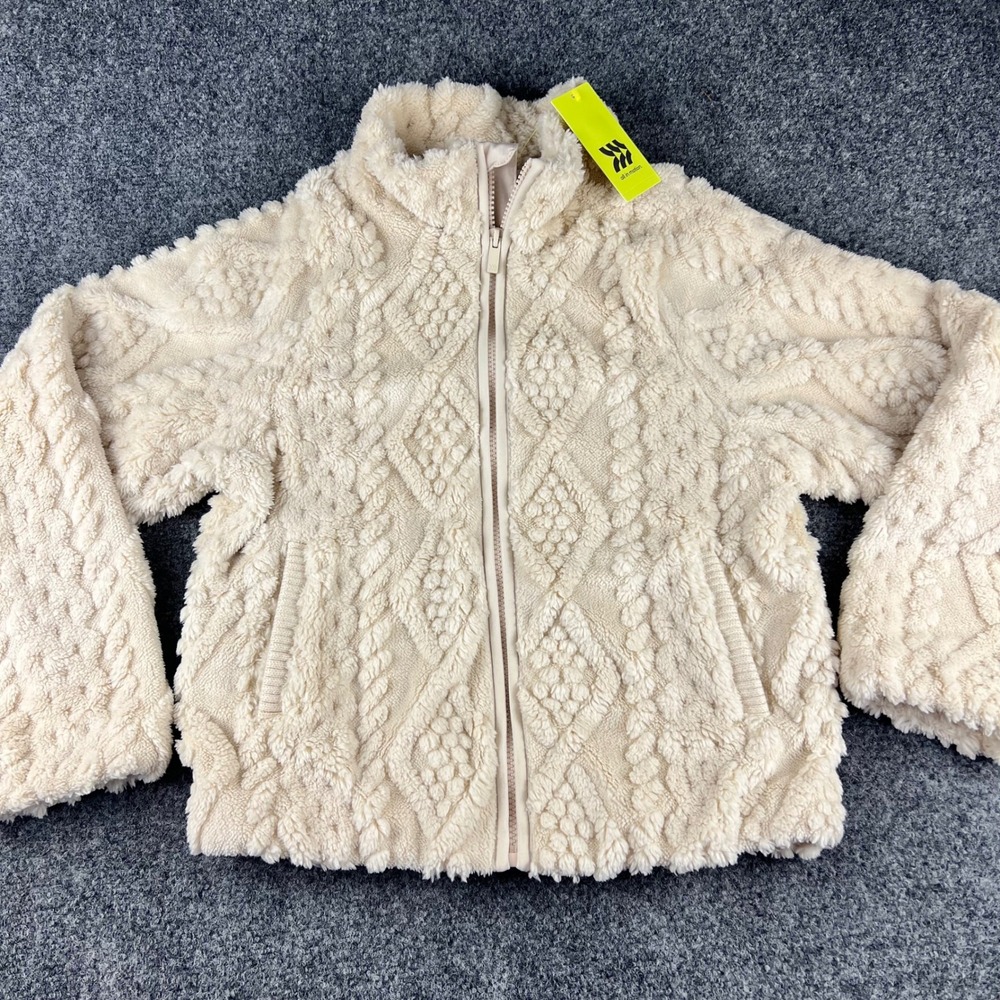 All in Motion Girls High Pile Fleece Zip Jacket Cream Buttermilk L 10/12 NWT